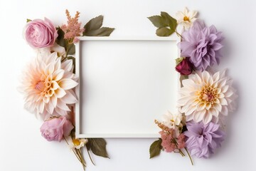 Empty frame with flowers on white background for wedding and valentine's day Generative AI