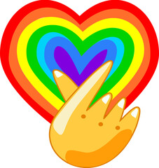 Korean finger rainbow heart I love you Hangul logo vector illustration. Korean symbol hand heart, a message of love hand gesture 