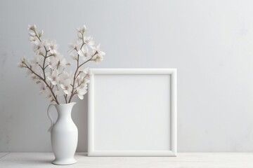 Empty frame with flowers on white background for wedding and valentine's day Generative AI