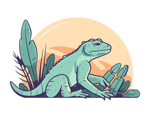 Cute cartoon lizard with long tail isolated