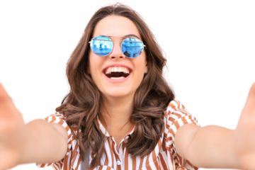 Optimistic smiling girl posing on a transparent background.