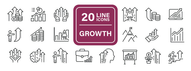 Growth, success line icons. Editable stroke. For website marketing design, logo, app, template, ui, etc. Vector illustration.