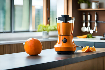 Orange juice extractor and orange fruit on the kitchen counter in modern kitchen ia generative