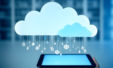 Cloud data storage, data transfer concept. AI generated