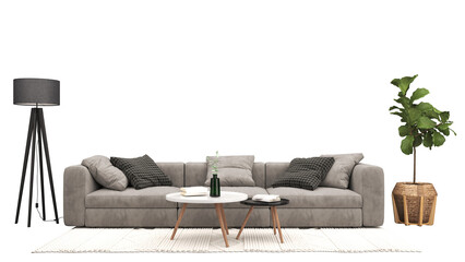 Modern interior furniture. Living room interior house floor template background frame mockup design copy space 3d render, isolated on transparent background	