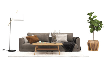 Modern interior furniture. Living room interior house floor template background frame mockup design copy space 3d render, isolated on transparent background	
