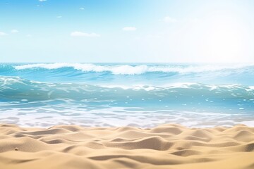 Fototapeta na wymiar Beautiful sandy beach and soft blue ocean wave. Generative AI