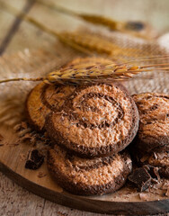 Wholemeal biscuits with barley, spelled, oats and chocolate