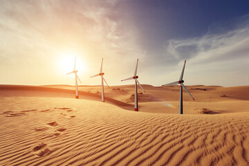 3D rendering of model of wind turbines in a desert © Vincenzo De Bernardo