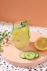 A Glass of Infuse Water with Lemon and Cucumber