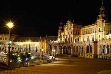 Fototapeta na wymiar Plaza de España in the night, Seville, Andalucia, Spain