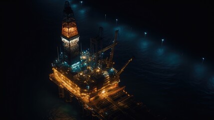 A large offshore platform being worked on at night