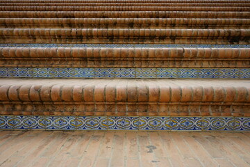 Decorated steps in Plaza de España, Seville, Andalucia, Spain