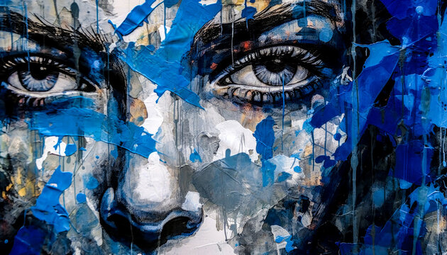 Fototapeta Woman in Acrylic Synthography Illustration Abstract Generative AI KI Wallpaper Digital Art Background Journal Graphic