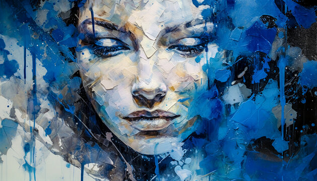 Fototapeta Woman in Acrylic Synthography Illustration Abstract Generative AI KI Wallpaper Digital Art Background Journal Graphic