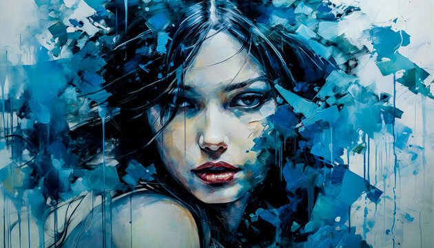 Fototapeta Woman in Acrylic Synthography Illustration Abstract Generative AI KI Wallpaper Digital Art Background Journal Graphic