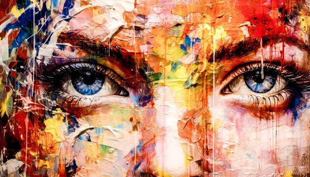 Fototapeta Woman in Acrylic Synthography Illustration Abstract Generative AI KI Wallpaper Digital Art Background Journal Graphic