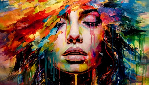 Fototapeta Woman in Acrylic Synthography Illustration Abstract Generative AI KI Wallpaper Digital Art Background Journal Graphic