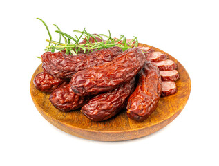 Dry Smoked Sausages Isolated, Salami Sticks, Kielbasa, Cabanossi, Kabanos, Dry Embutido, Chorizo, Bratwurst