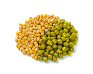 Dry Yellow Peas Isolated, Whole Pea Pile, Raw Legume, Dry Yellow Peas on White Background
