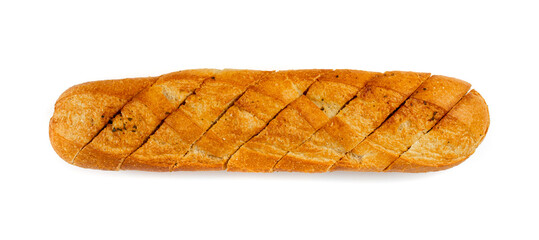 Baguette with Garlic Butter and Aromatic Herbs Isolated, Garlic Bread, Top View Food Photography