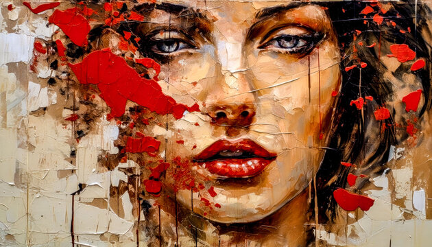 Fototapeta Woman in Acrylic Synthography Illustration Abstract Generative AI KI Wallpaper Digital Art Background Journal Graphic