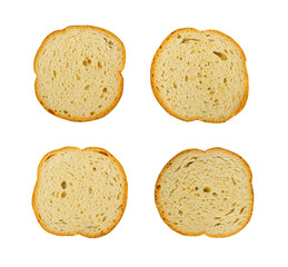 Dry Round Crackers Isolated, Sliced French Baguette Bread, Crunchy Croutons, Bruschetta Crackers, Round Rusks
