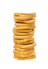 Dry Round Crackers Isolated, Sliced French Baguette Bread, Crunchy Croutons, Bruschetta Crackers, Round Rusks