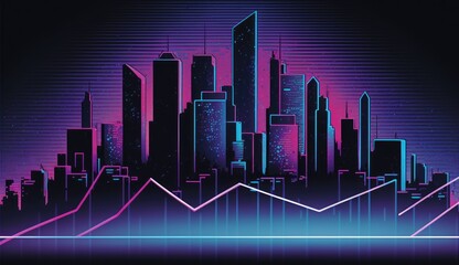Illustration of purple city buildings, generated by AI