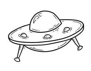 UFO flying saucer, spaceship vector icon in doodle style