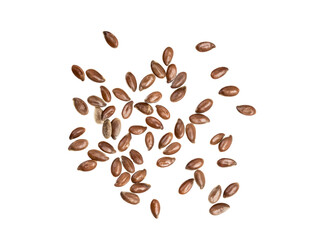 Some linseeds or flax seed spread out on isolated background seen from above
