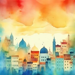 Watercolor European ancient city, generated by AI