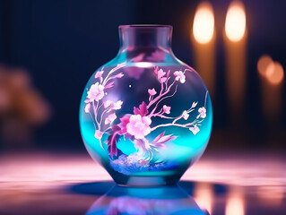 Beautiful vase with holographic glowing reflections,Generative AI
