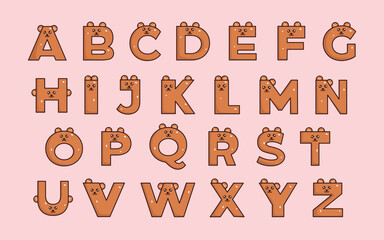 Cute bear alphabet animal font colorful letter