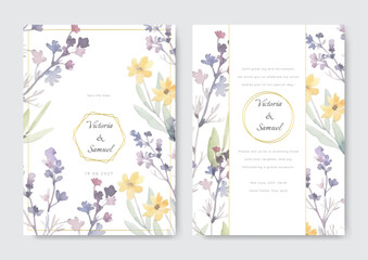Beautiful roses invitation card template. Elegant colorful floral wedding invitation card set.