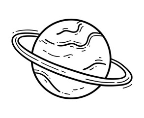Planet with a ring vector icon in doodle cartoon style