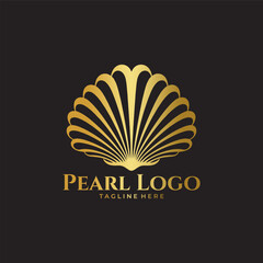 luxury and elegant gold colored pearl shell logo template. Abstract pearl or jewelry logo in luxury and shell shape fit for beauty and cosmetic