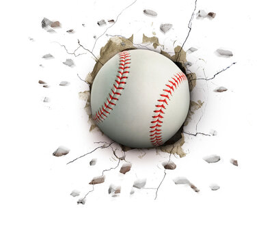 A baseball hits through a cement wall.  PNG transparent