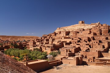 Ait Benhaddou, landmark of Morocco. Historic ksar town on a caravan route. UNESCO World Heritage Site. - obrazy, fototapety, plakaty