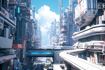 Fototapeta premium Futuristic cityscape view with skyscrapers Generative AI