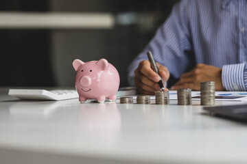 Saving money for future plan, retirement fund. Business investment-finance accounting concept.