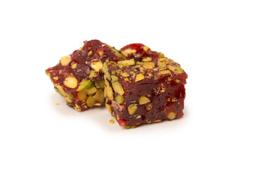 Sweet roll with pomegranate and pistachios, turkish sweets.