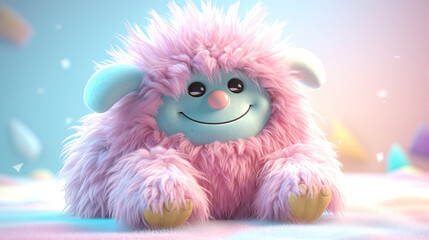 Colorful cartoon character furry monster. 3d creatures