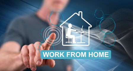 Man touching a work from home concept