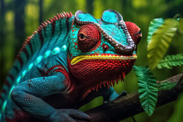 stunning turquoise chameleon, its intricate patterns and vibrant colors bringing a touch of fantasy to your imagination. Generative AI.