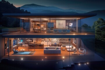 Fototapeta premium Photo of a futuristic smart home, showcasing automated systems and interconnected devices. Generative AI