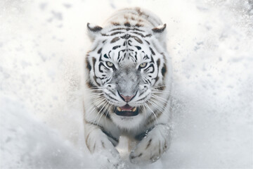 Obraz premium Front-Facing Siberian White Tiger - Majestic, Wild, Predator, AI Generated