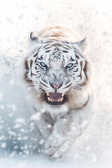 Front-Facing Siberian White Tiger - Majestic, Wild, Predator, AI Generated
