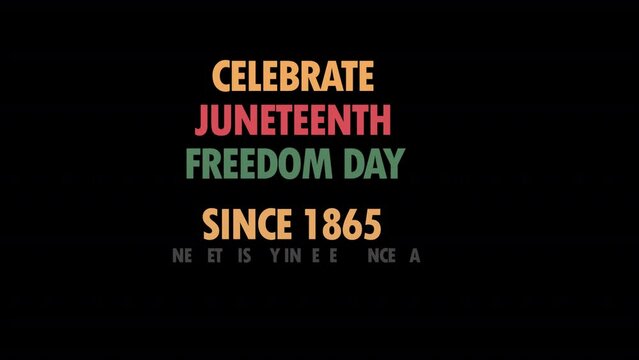Text celebrate Juneteeth animation. June 19. Black history month. Freedom and Emancipation day. Transparent background