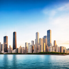 Fototapeta na wymiar Showing results for Chicago skyline pictures Futuristic city with billboards Ai generator